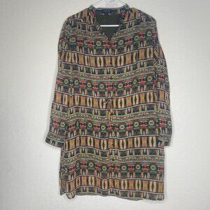 Tahari Tunic Dress 12 P Petite Aztec Tribal Print Tie Waist Western
